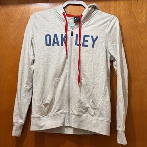 Oakley Light Gray Zip-Up Hoodie with Red and Blue Accents